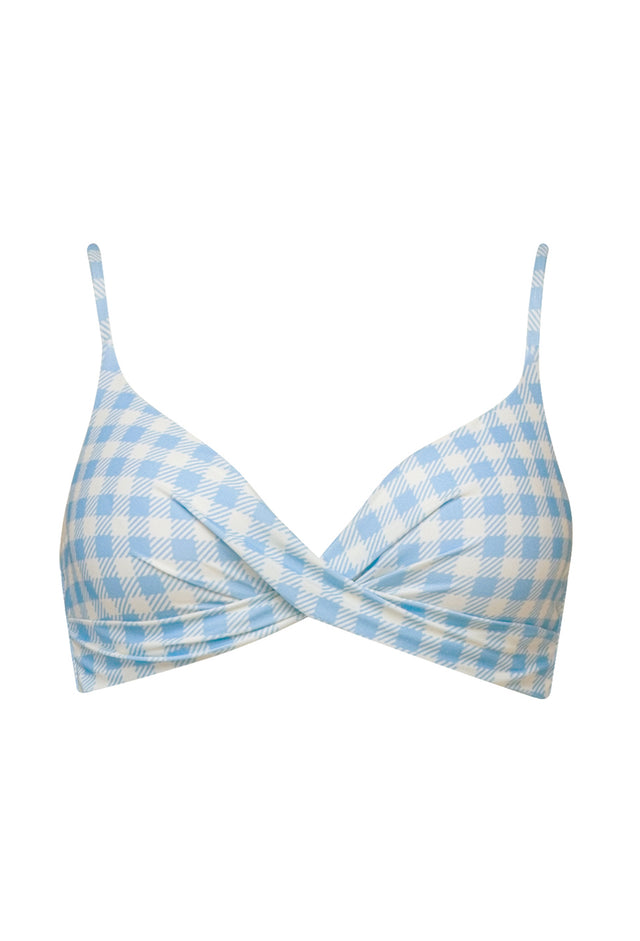 Bermuda Bikini Top-GINGHAM AQUA